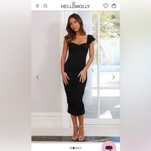 Hello Molly Black Ruched Midi Dress